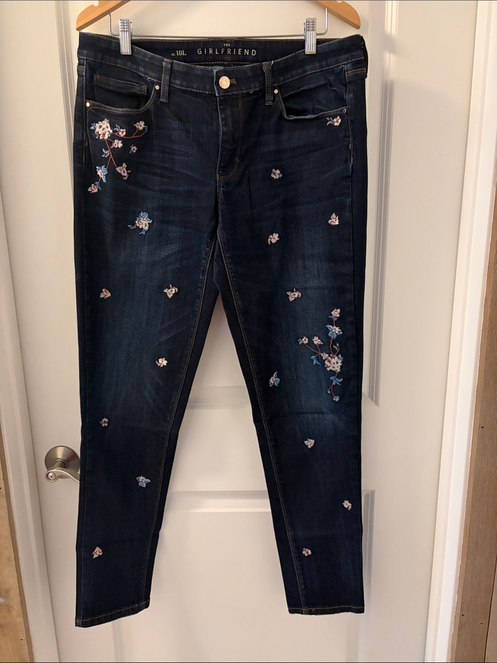 White House Black Market Dark Blue  Jeans with Floral Embroidery
